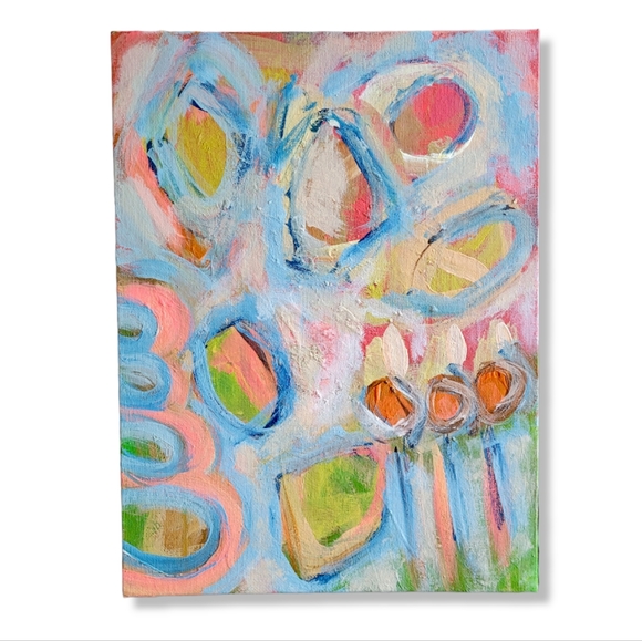 Original Abstract Floral Pastel Acrylic Painting on Canvas Panel 9"x12" - Picture 2 of 6